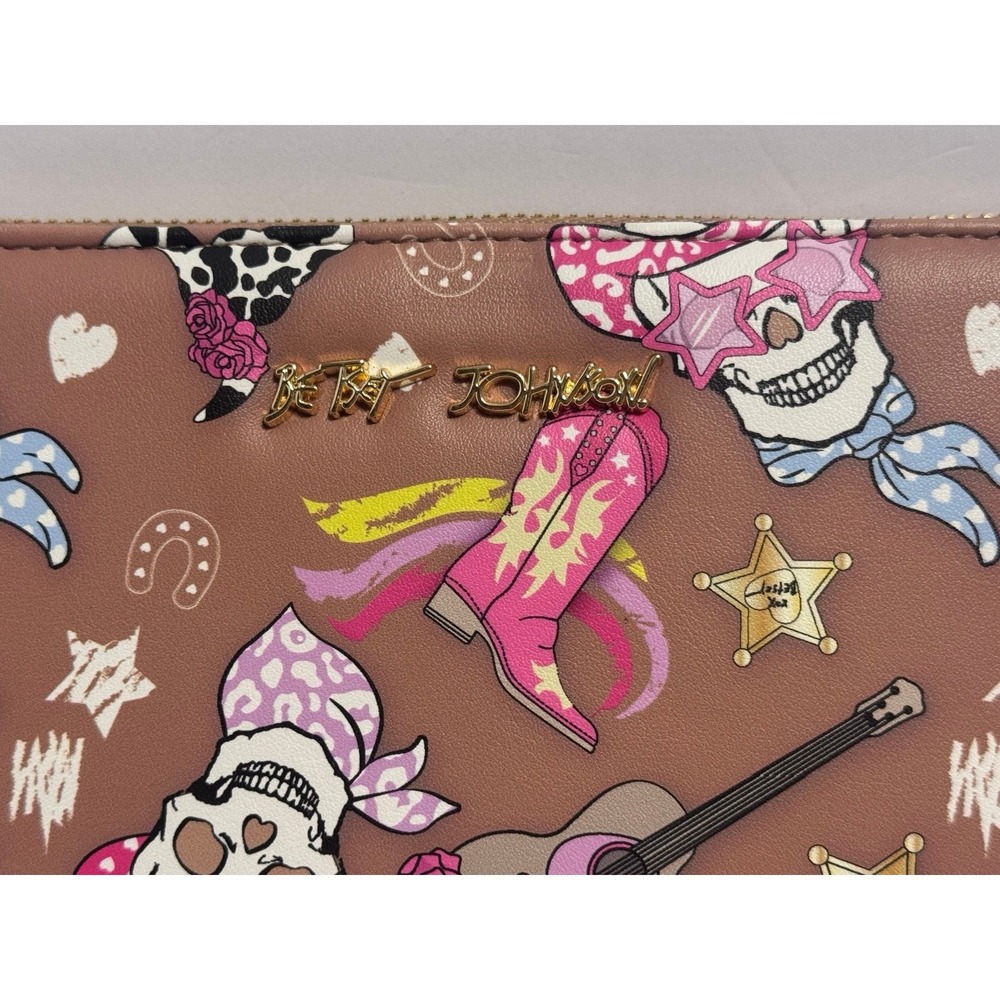 BETSEY JOHNSON Western Cowboy Skull Print Zip Around Wristlet Wallet Clutch - Picture 4 of 9